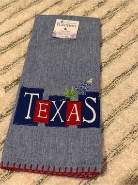 Kay Dee Designs Texas Applique Embroidered Kitchen Tea Towel Bluebonnet NWT
